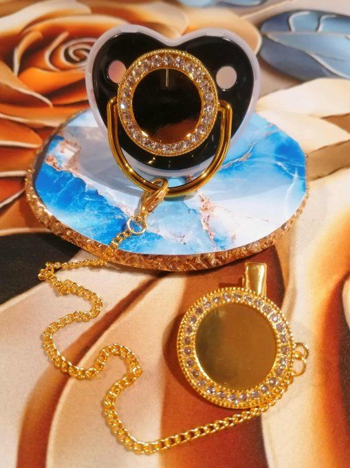 Tétine, sucette avec attache noir personnalisé avec la photo / logo de votre choix 