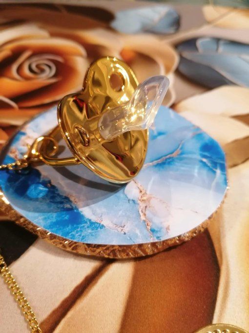 Tétine, sucette avec attache doré personnalisé avec la photo / logo de votre choix 