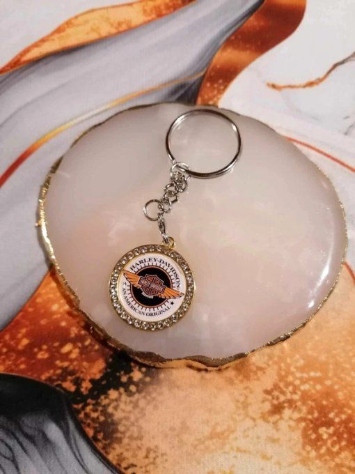 Porte-Clé Harley Davidson Doré ou Argenté avec Strass – Accessoire Biker 