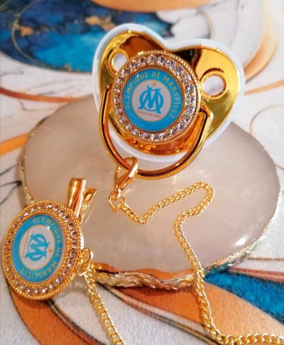 Tétine, sucette avec attache Olympique de Marseille