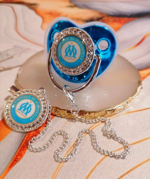 Tétine, sucette avec attache Olympique de Marseille