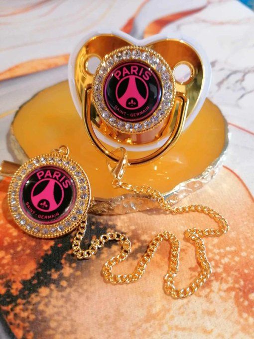 Tétine, sucette avec attache Paris saint germain Rose 