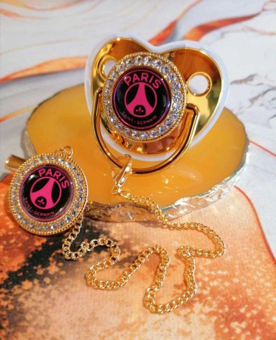 Tétine, sucette avec attache Paris saint germain Rose 