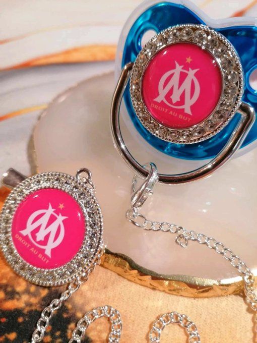 Tétine, sucette avec attache Olympique de Marseille Fuchsia 