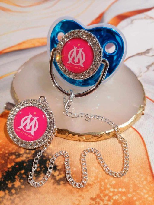 Tétine, sucette avec attache Olympique de Marseille Fuchsia 