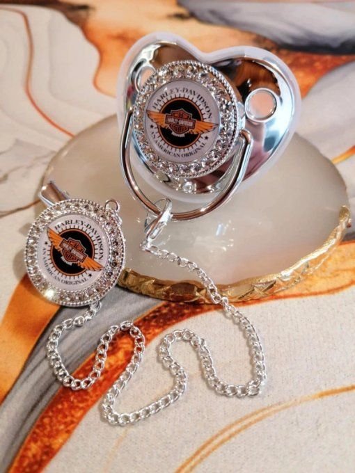 Tétine, sucette avec attache Harley Davidson