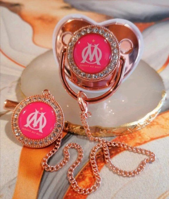Tétine, sucette avec attache Olympique de Marseille Fuchsia 