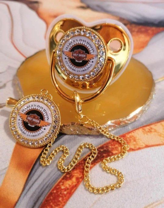 Tétine, sucette avec attache Harley Davidson