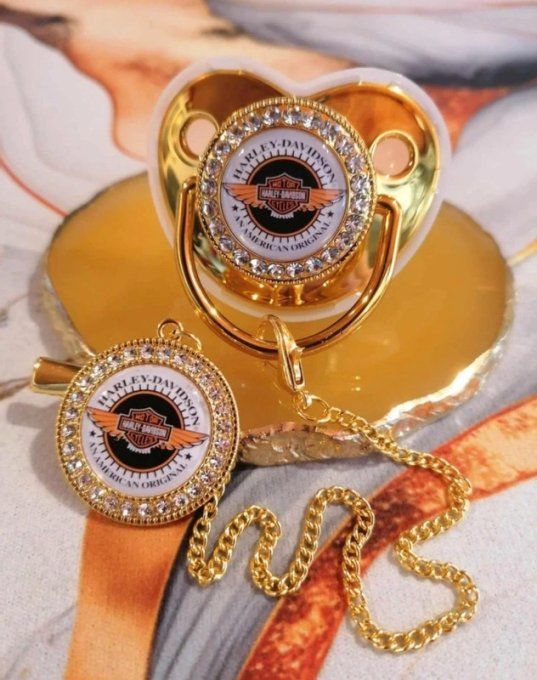 Tétine, sucette avec attache Harley Davidson