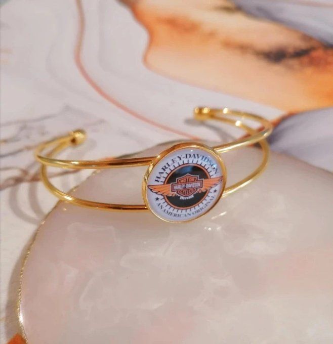 Bracelet Manchette Harley Davidson – Doré ou Argenté, Taille Unique