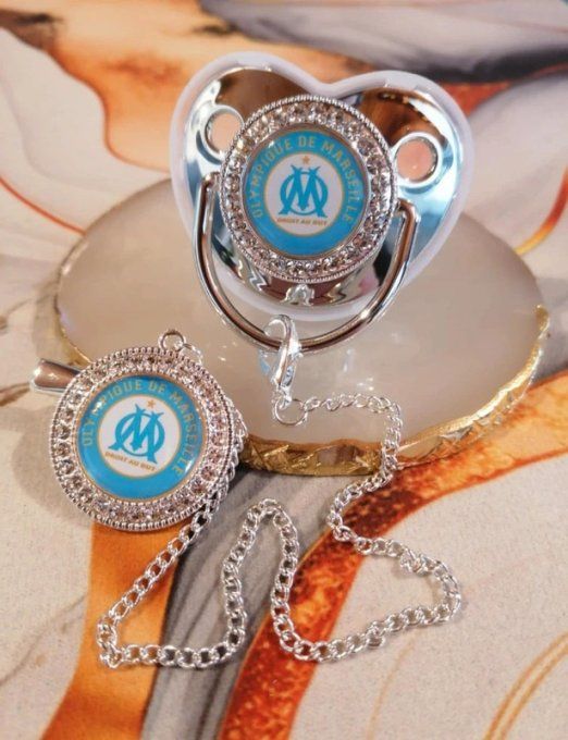 Tétine, sucette avec attache Olympique de Marseille