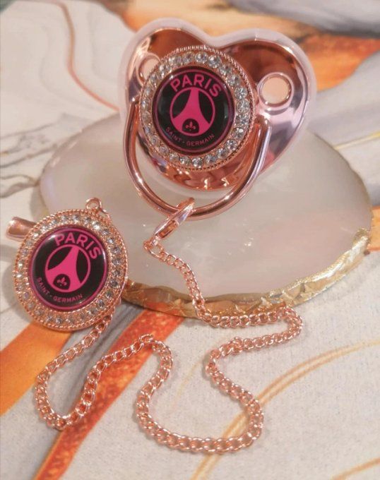 Tétine, sucette avec attache Paris saint germain Rose 