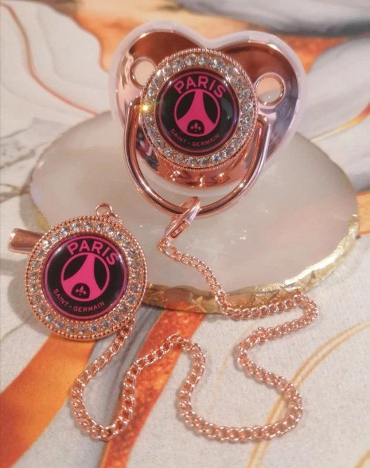 Tétine, sucette avec attache Paris saint germain Rose 