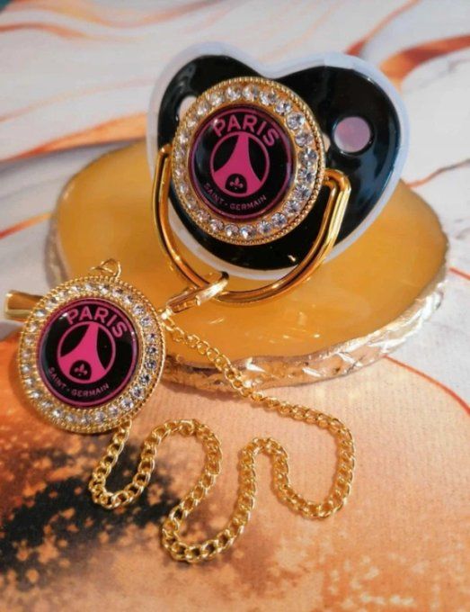 Tétine, sucette avec attache Paris saint germain Rose 