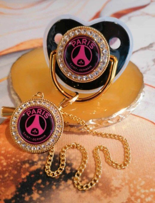 Tétine, sucette avec attache Paris saint germain Rose 