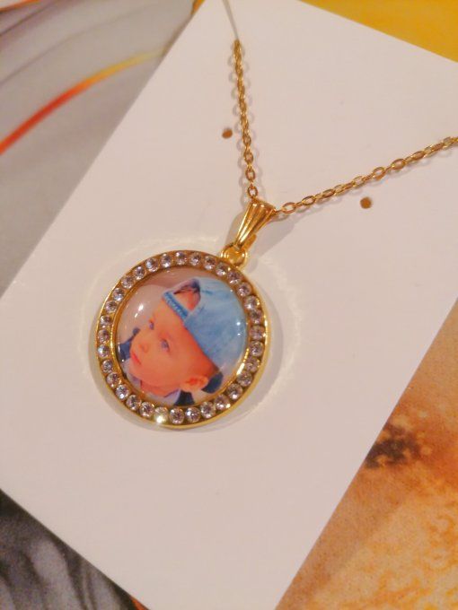 Collier avec pendentif strass personnalisé avec la photo / logo de votre choix 
