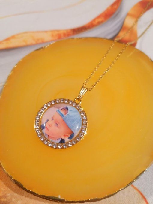 Collier avec pendentif strass personnalisé avec la photo / logo de votre choix 