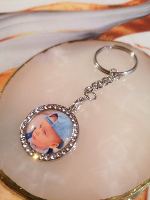 Porte-clés strass personnalisé avec la photo / logo de votre choix 