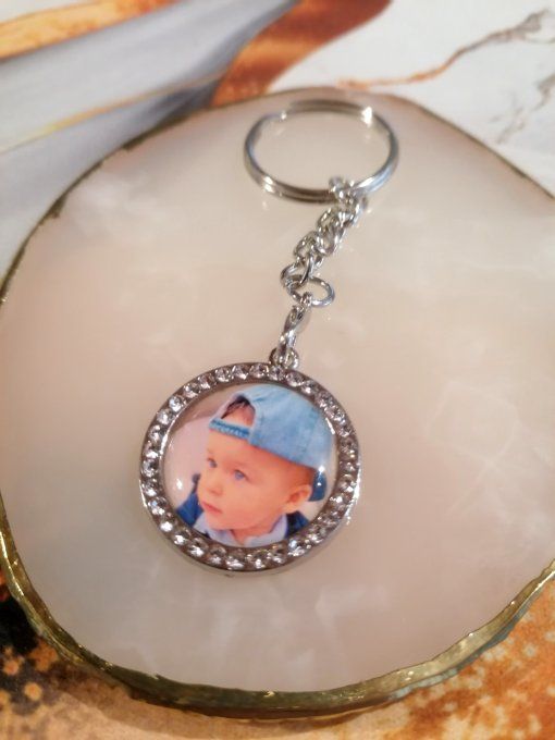 Porte-clés strass personnalisé avec la photo / logo de votre choix 