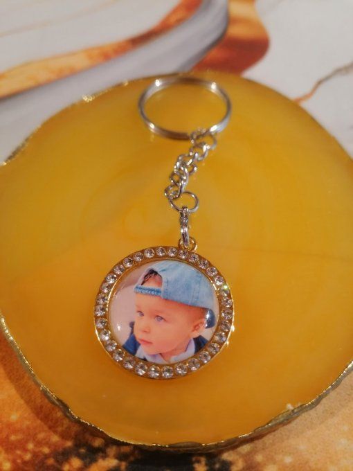 Porte-clés strass personnalisé avec la photo / logo de votre choix 