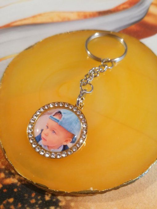 Porte-clés strass personnalisé avec la photo / logo de votre choix 