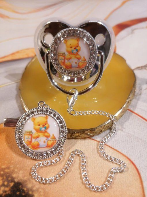 Tétine, sucette avec attache Winnie l'ourson