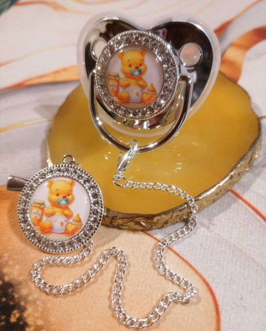 Tétine, sucette avec attache Winnie l'ourson