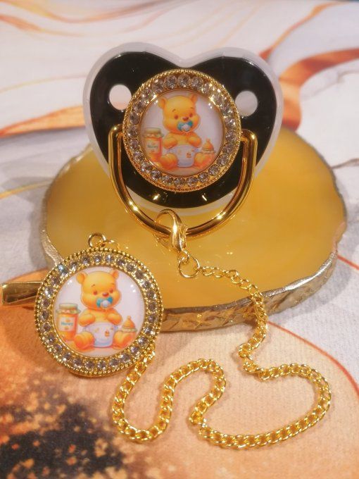 Tétine, sucette avec attache Winnie l'ourson