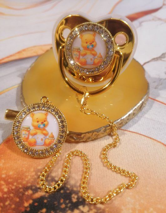 Tétine, sucette avec attache Winnie l'ourson