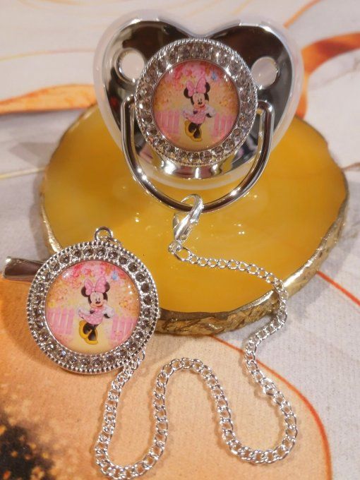 Tétine, sucette avec attache Minnie 