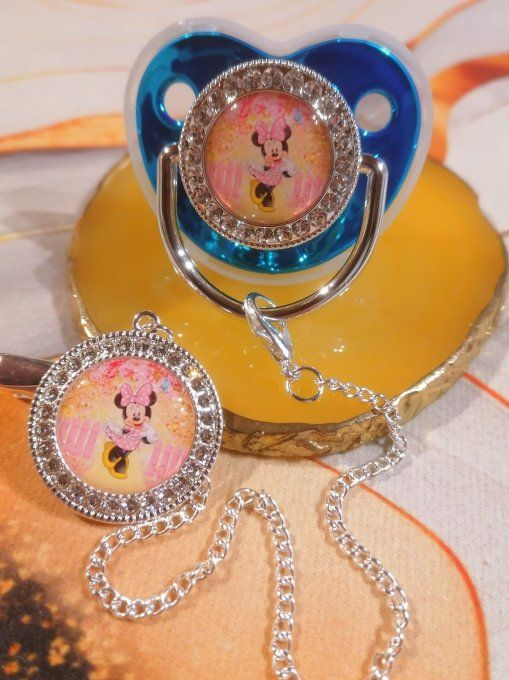 Tétine, sucette avec attache Minnie 