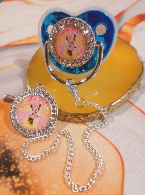 Tétine, sucette avec attache Minnie 
