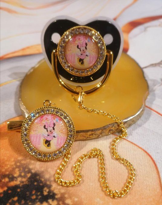Tétine, sucette avec attache Minnie 