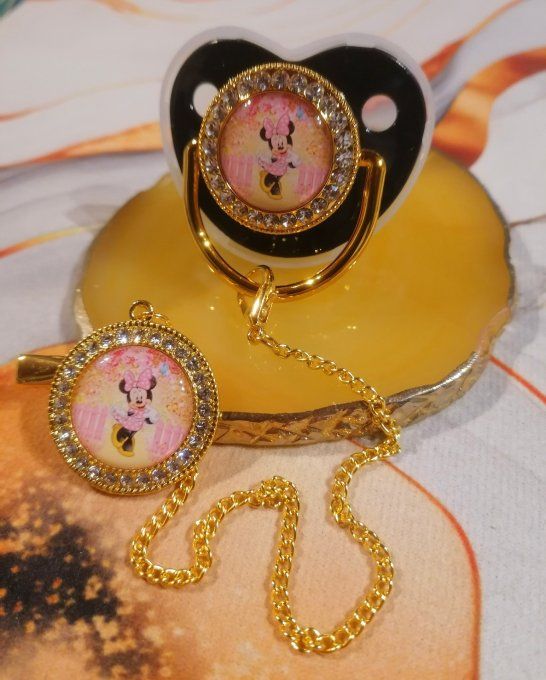 Tétine, sucette avec attache Minnie 