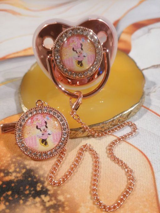 Tétine, sucette avec attache Minnie 