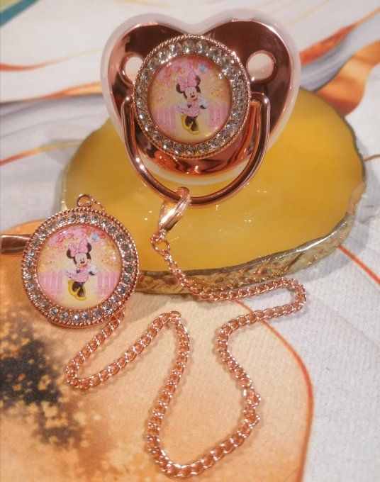 Tétine, sucette avec attache Minnie 