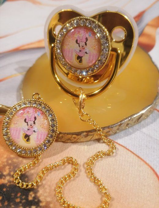 Tétine, sucette avec attache Minnie 