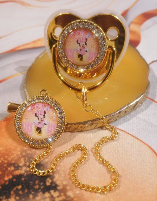 Tétine, sucette avec attache Minnie 