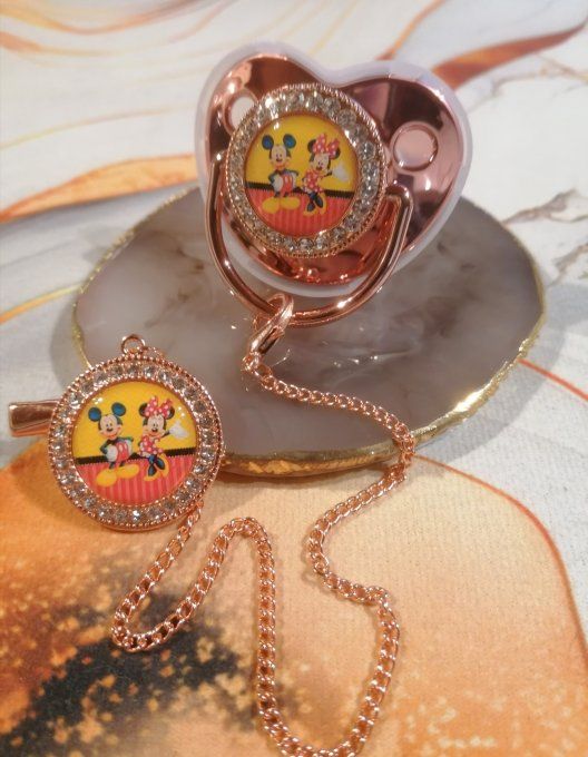 Tétine, sucette avec attache Mickey Minnie 