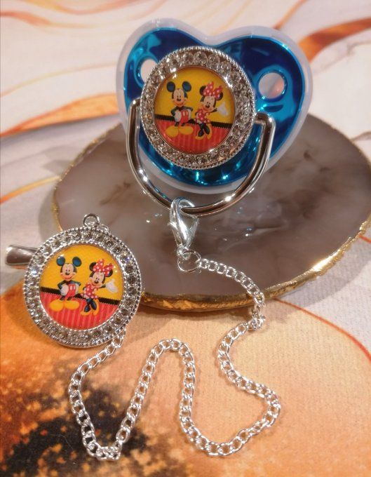 Tétine, sucette avec attache Mickey Minnie 
