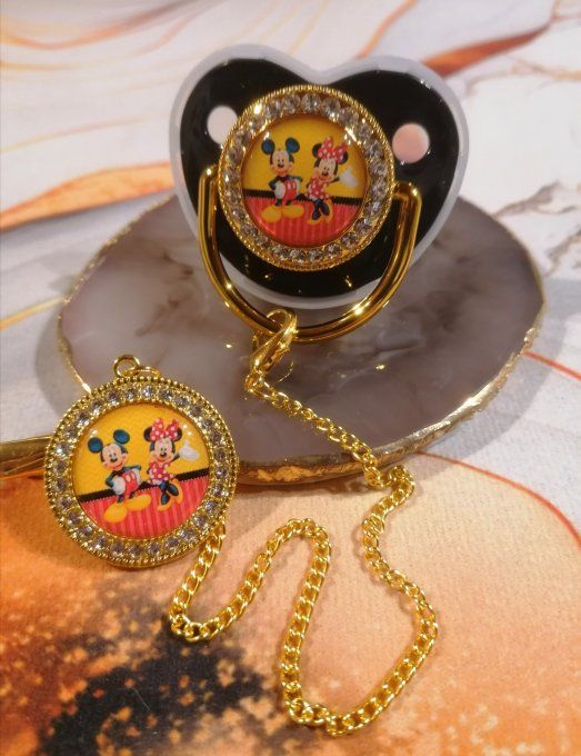 Tétine, sucette avec attache Mickey Minnie 