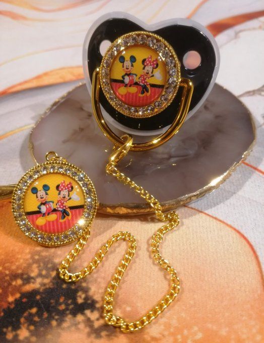 Tétine, sucette avec attache Mickey Minnie 