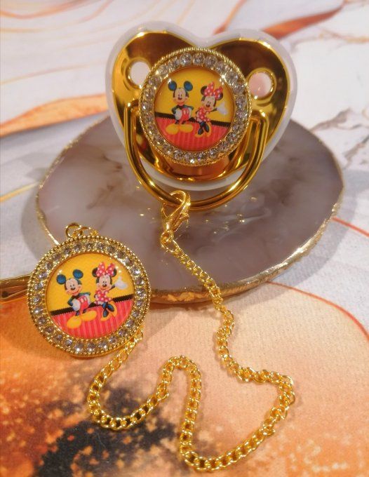 Tétine, sucette avec attache Mickey Minnie 