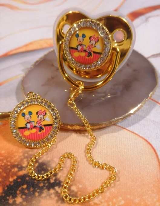 Tétine, sucette avec attache Mickey Minnie 