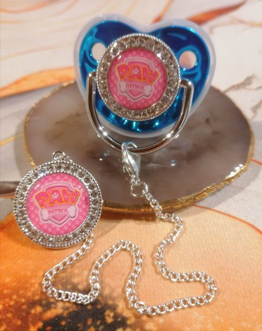 Tétine, sucette avec attache Pat Patrouille 