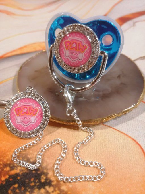 Tétine, sucette avec attache Pat Patrouille 