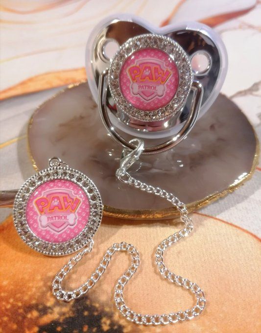 Tétine, sucette avec attache Pat Patrouille 