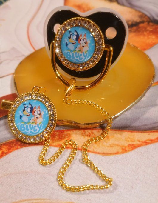 Tétine, sucette avec attache Bluey 