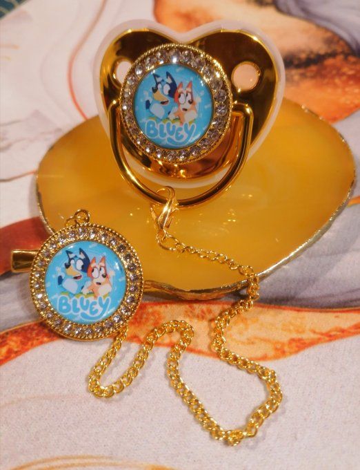 Tétine, sucette avec attache Bluey 