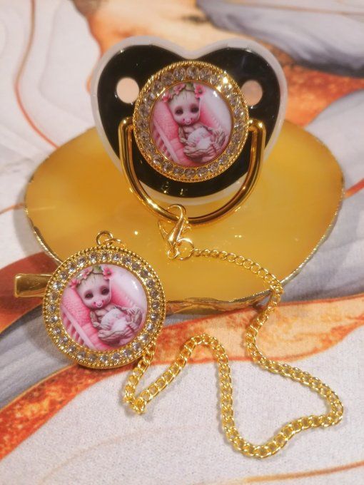 Tétine, sucette avec attache Groot Baby rose 